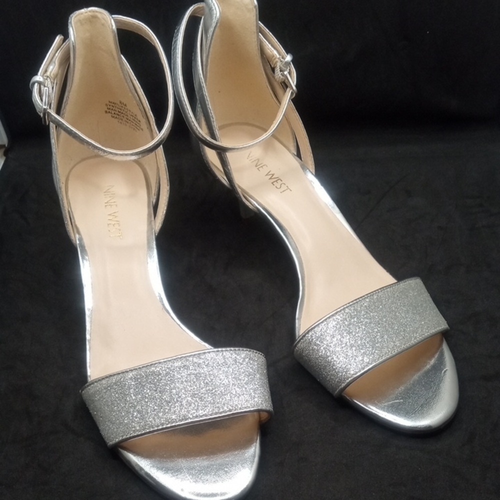 Nine West Silver Ankle Strap Heels